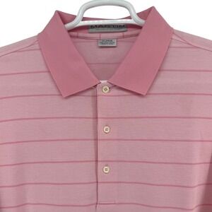 Martin Golf Mens XL Pink Striped Pima Cotton Polo Shirt Hyatt Logo Short Sleeve